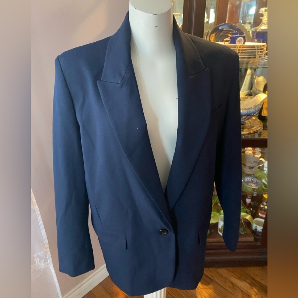 Zara Womens Blazer Jacket Oversized Size M Navy Blue Single Breasted NWT - Picture 2 of 11